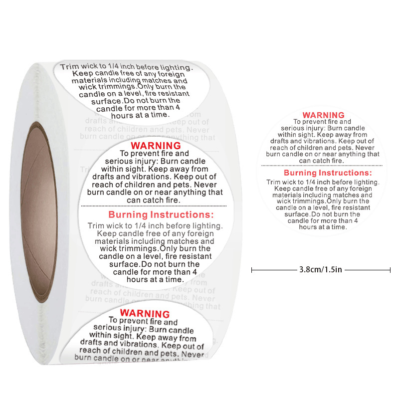 Candle Warning Label - 100-500 قطعة 1 بوصة الإنجليزية تحذير