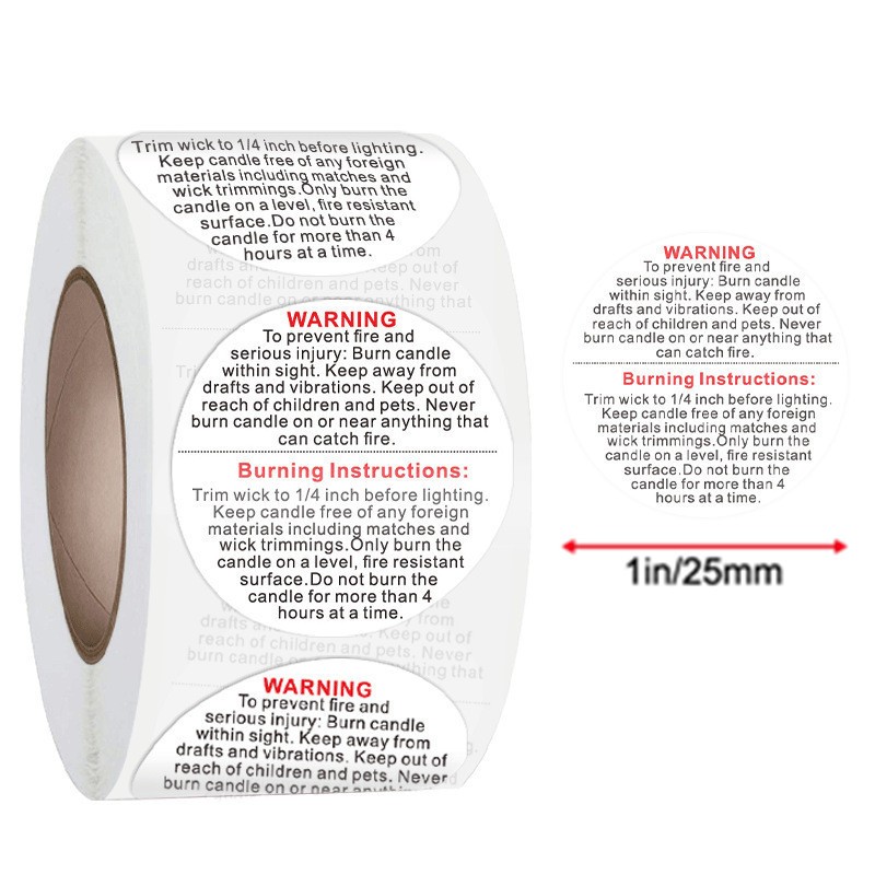 Candle Warning Label - 500 قطعة من ملصقات التحذير البيضاء