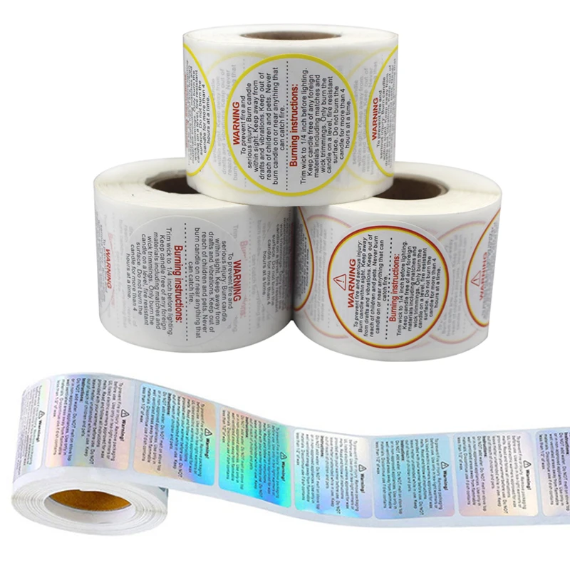 Candle Warning Label - 500 قطعة ملصق تحذير الشموع ليزر